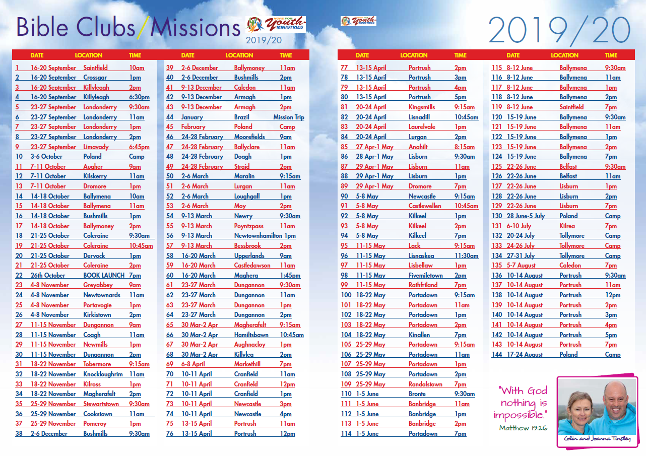 Bible Clubs and Missions 2019 / 20